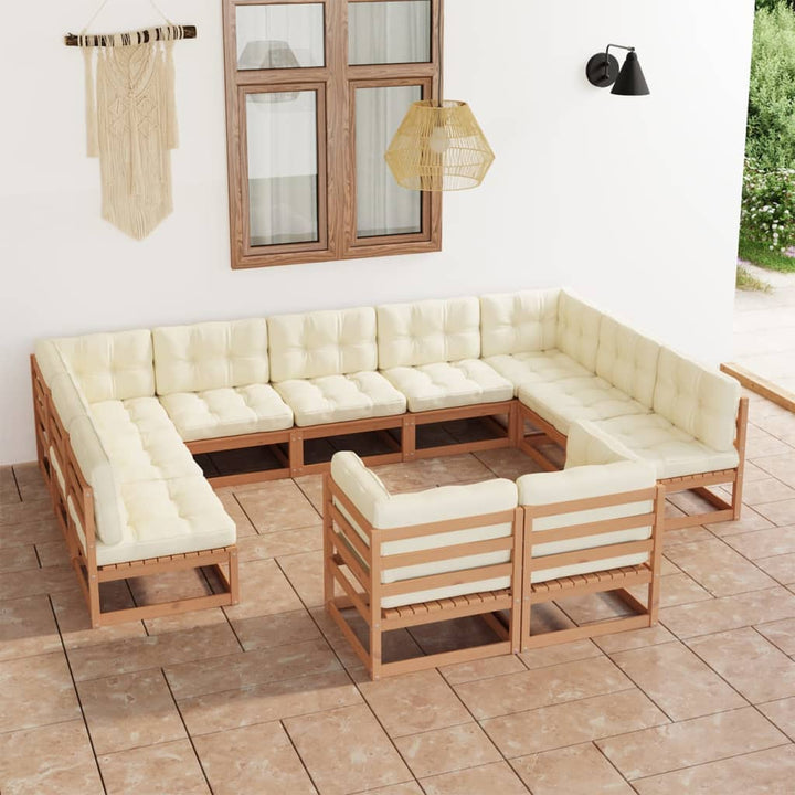 Vixl Set Mobilier Grădină Cu Perne, 11 Piese, , Lemn Masiv Pin