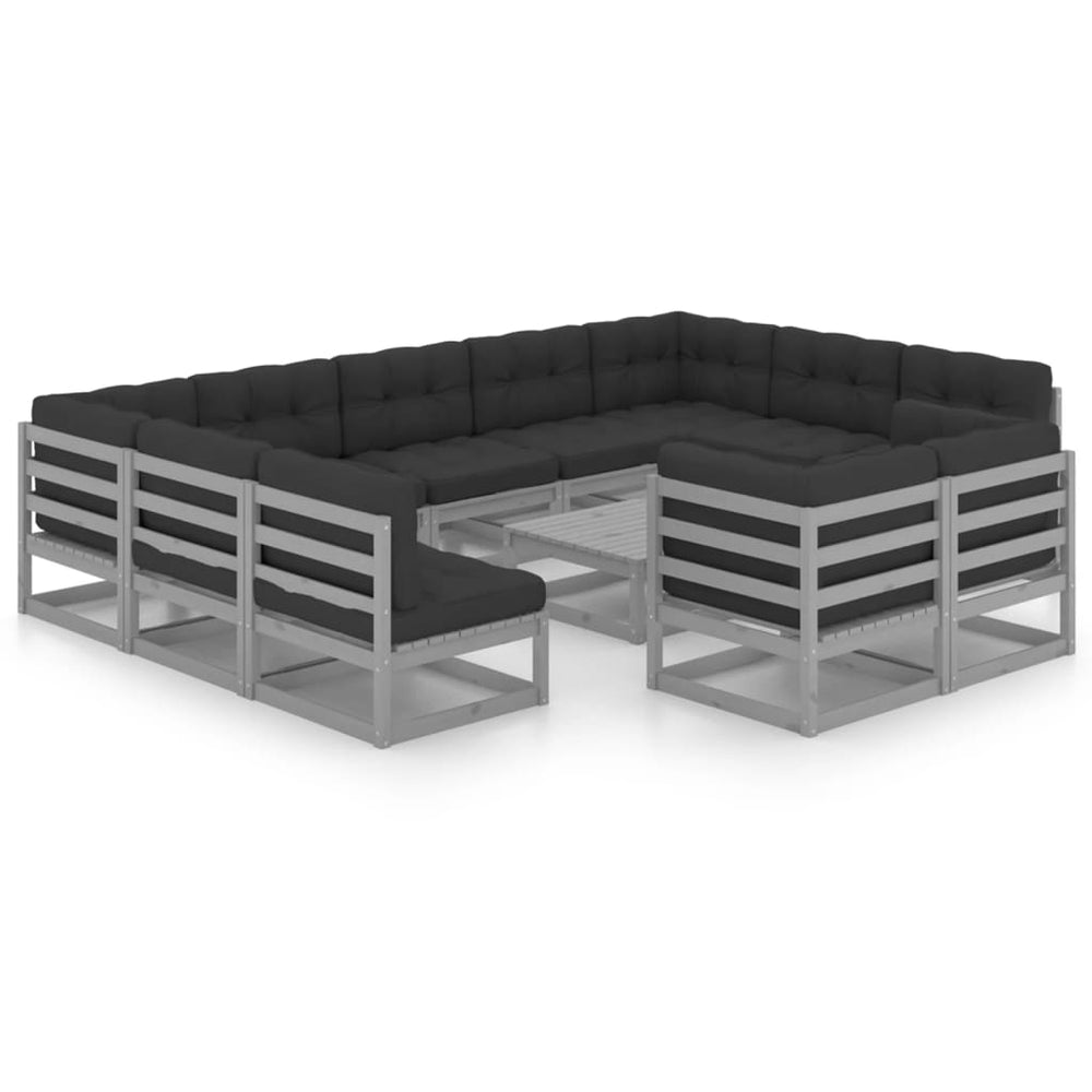 Vixl Set Mobilier Grădină Cu Perne, 12 Piese, , Lemn Masiv De Pin