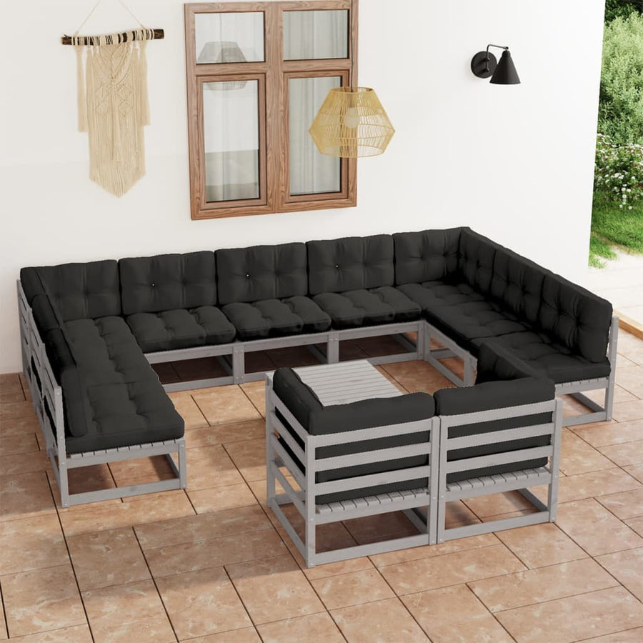 Vixl Set Mobilier Grădină Cu Perne, 12 Piese, , Lemn Masiv De Pin