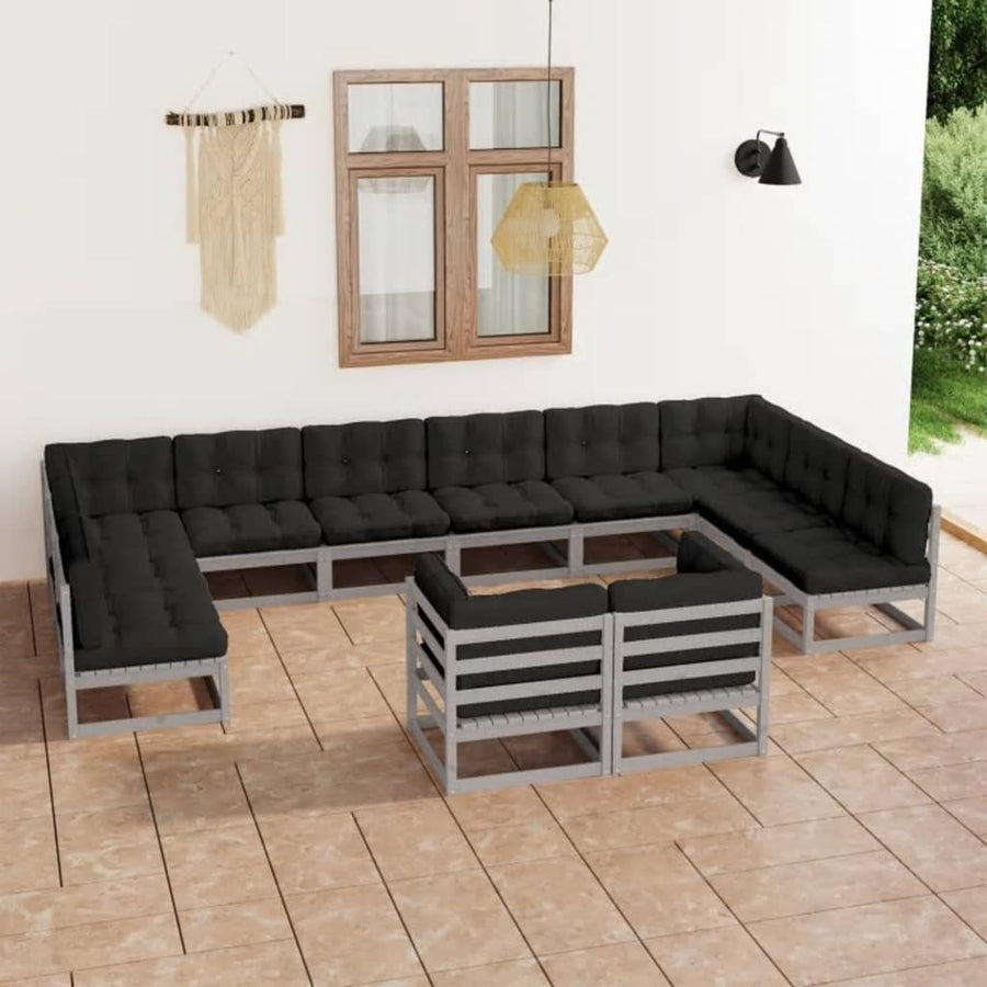 Vixl Set Mobilier Grădină Cu Perne, 12 Piese, , Lemn Masiv De Pin