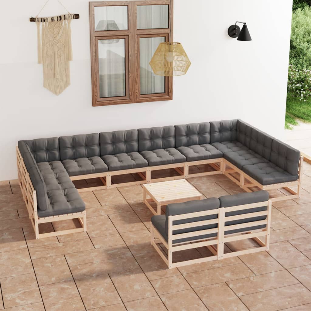 Vixl Set Mobilier Grădină Perne, 13 Piese, , Lemn Masiv Pin
