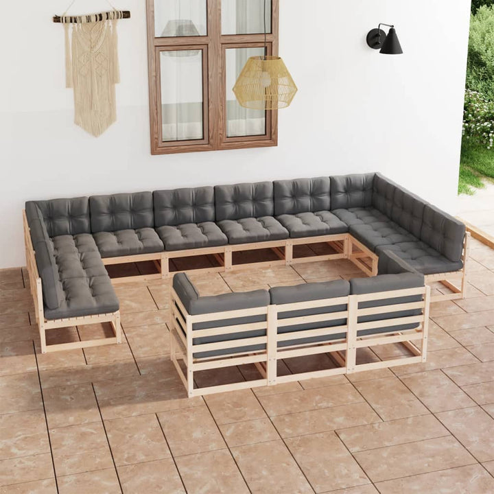 Vixl Set Mobilier Grădină Perne, 13 Piese, , Lemn Masiv Pin