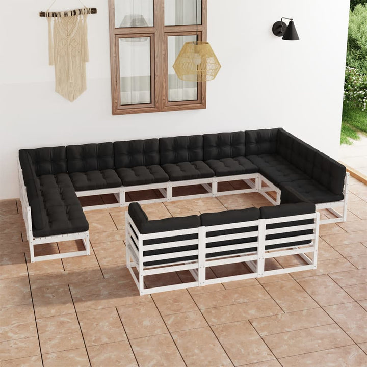 Vixl Set Mobilier Grădină Perne, 13 Piese, , Lemn Masiv Pin