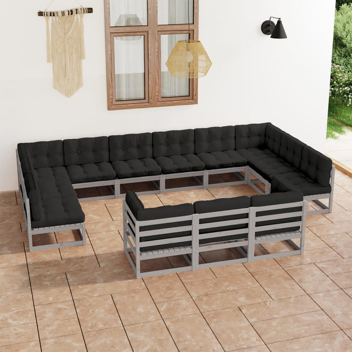 Vixl Set Mobilier Grădină Perne, 13 Piese, , Lemn Masiv Pin