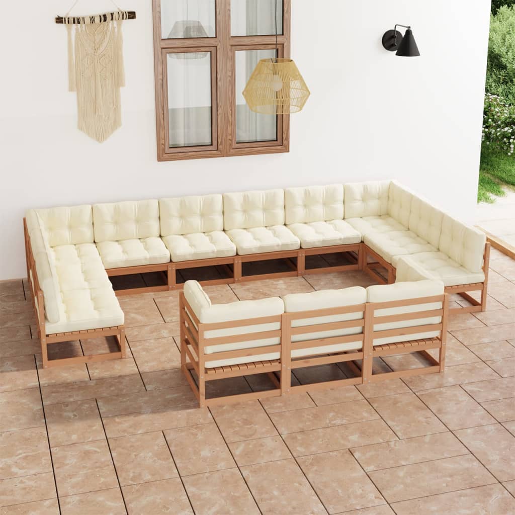 Vixl Set Mobilier Grădină Perne, 13 Piese, , Lemn Masiv Pin