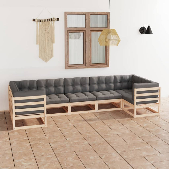 Vixl Set Mobilier De Grădină Cu Perne, 7 Piese, , Lemn Masiv Pin