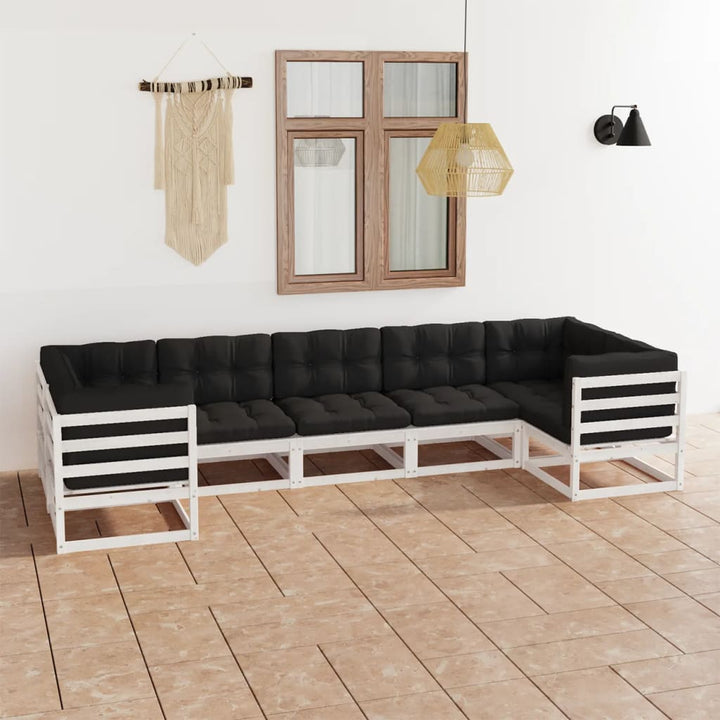 Vixl Set Mobilier De Grădină Cu Perne, 7 Piese, , Lemn Masiv Pin