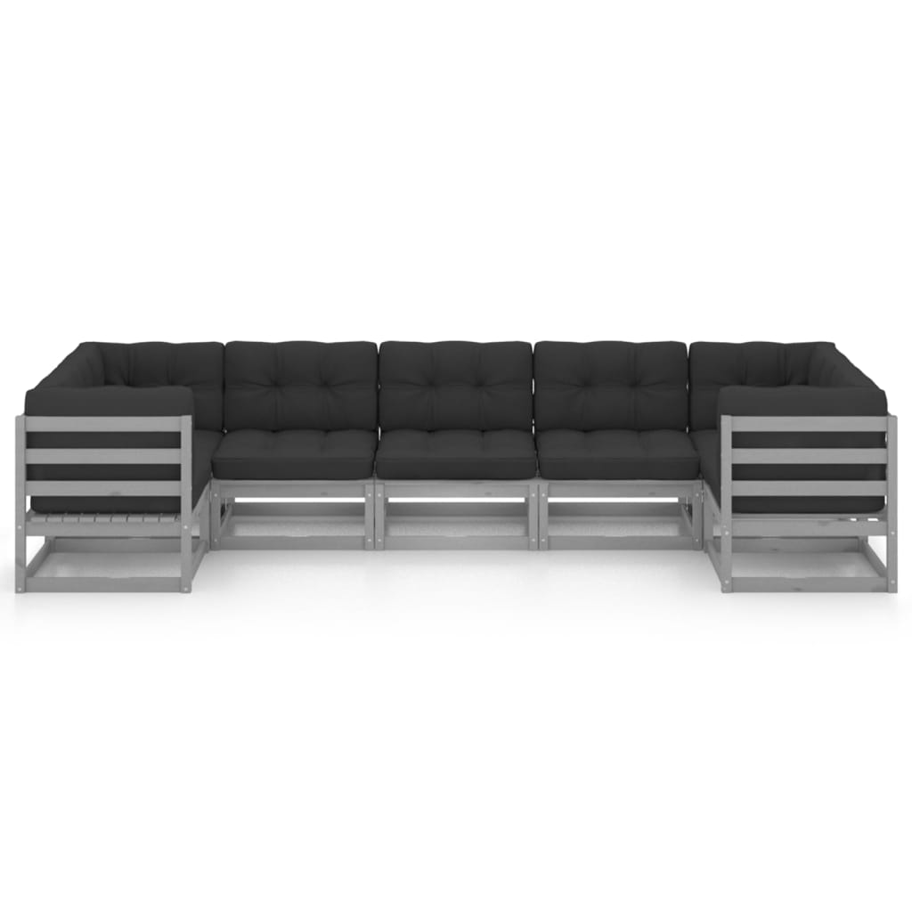 Vixl Set Mobilier De Grădină Cu Perne, 7 Piese, , Lemn Masiv Pin