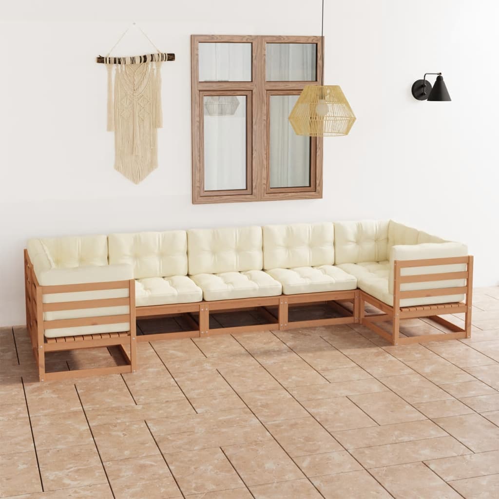 Vixl Set Mobilier De Grădină Cu Perne, 7 Piese, , Lemn Masiv Pin