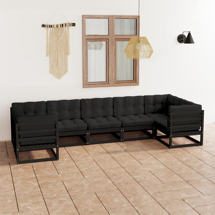 Vixl Set Mobilier De Grădină Cu Perne, 7 Piese, , Lemn Masiv Pin