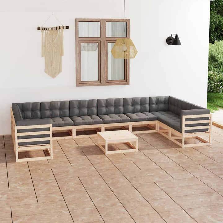 Vixl Set Mobilier Grădină Cu Perne Antracit, 11 Piese Lemn Masiv Pin