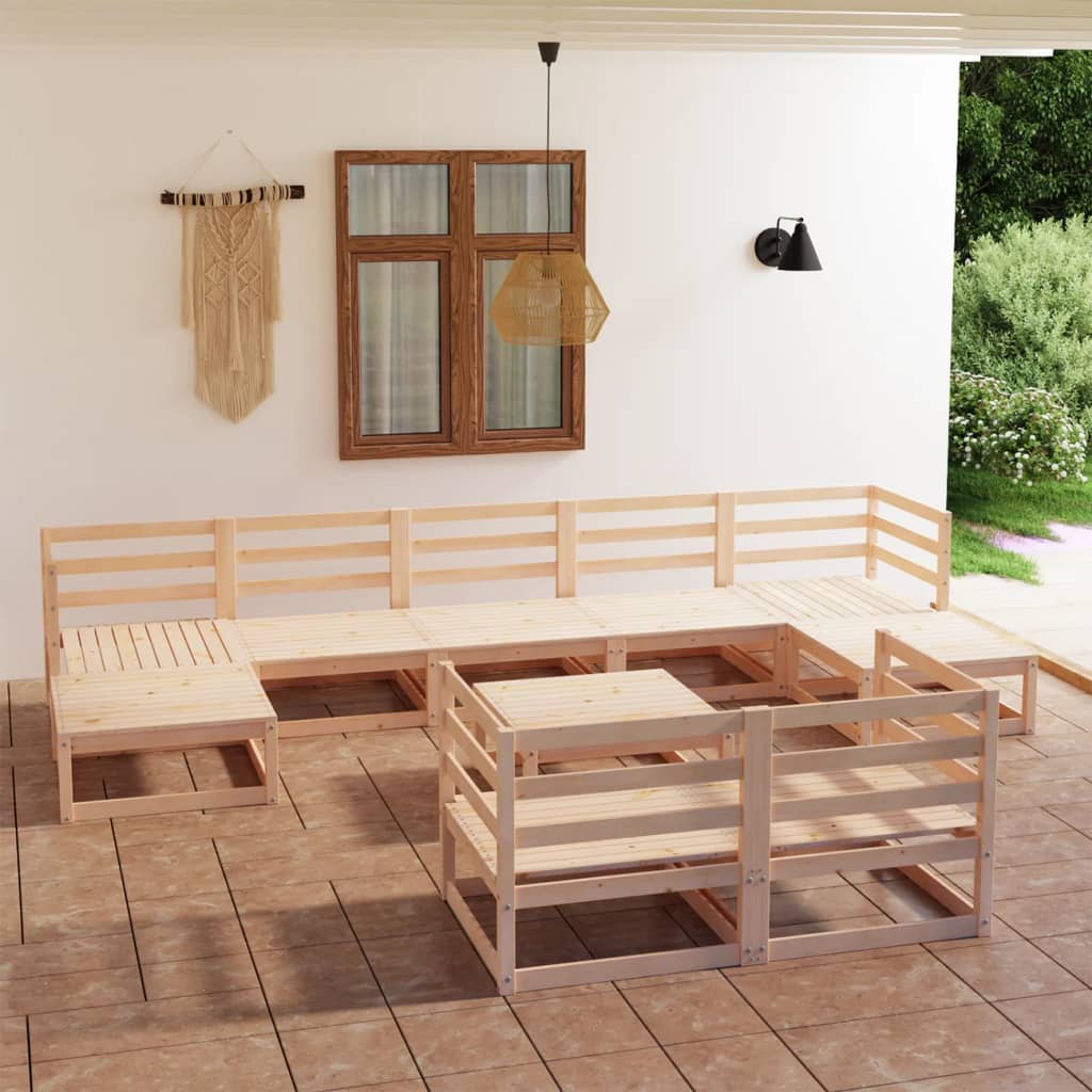 Vixl Set Șezlonguri Grădină Cu Perne, 10 Piese, , Lemn Masiv Pin