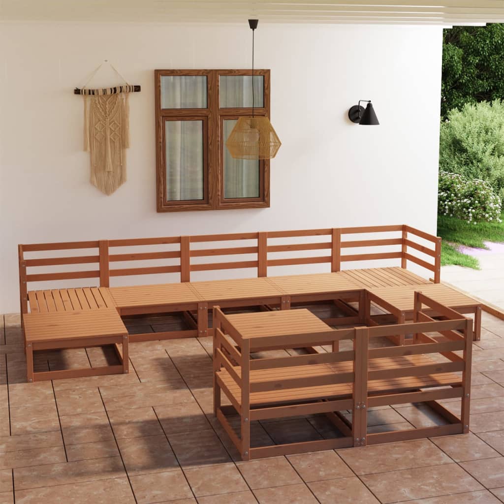 Vixl Set Șezlonguri Grădină Cu Perne, 10 Piese, , Lemn Masiv Pin