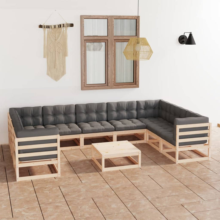 Vixl Set Șezlonguri Grădină Cu Perne, 10 Piese, , Lemn Masiv Pin