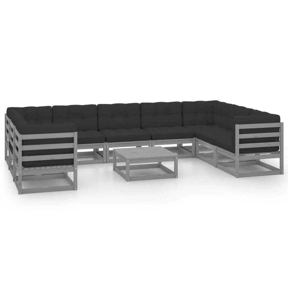 Vixl Set Șezlonguri Grădină Cu Perne, 10 Piese, , Lemn Masiv Pin