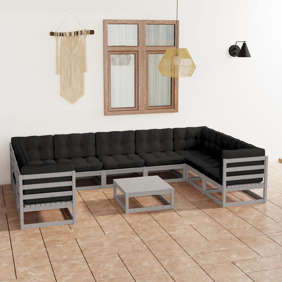 Vixl Set Șezlonguri Grădină Cu Perne, 10 Piese, , Lemn Masiv Pin