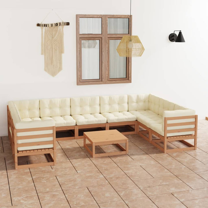 Vixl Set Șezlonguri Grădină Cu Perne, 10 Piese, , Lemn Masiv Pin