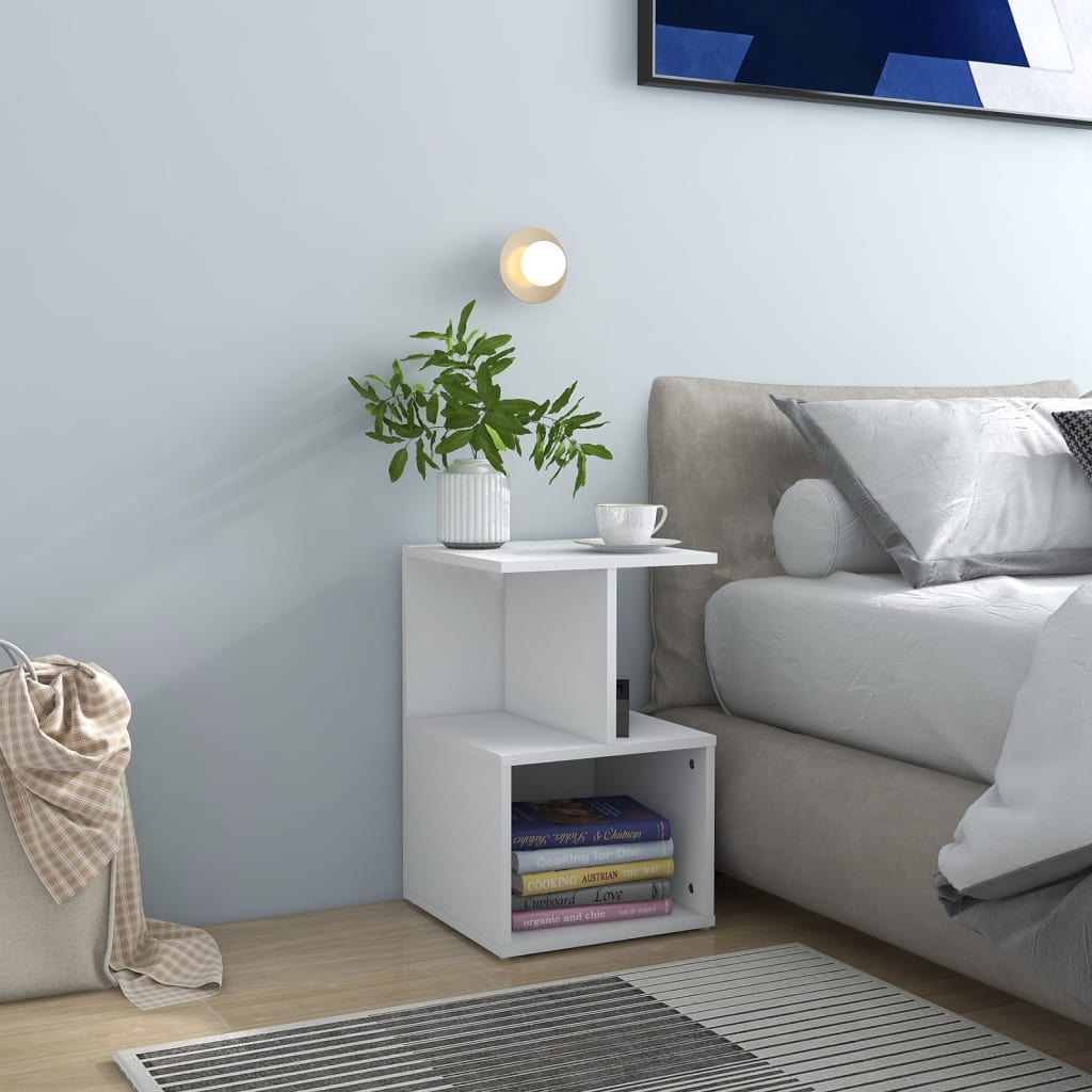 Noptiere, 2 Buc., Alb Extra Lucios, 35X35X55Cm, Lemn Prelucrat