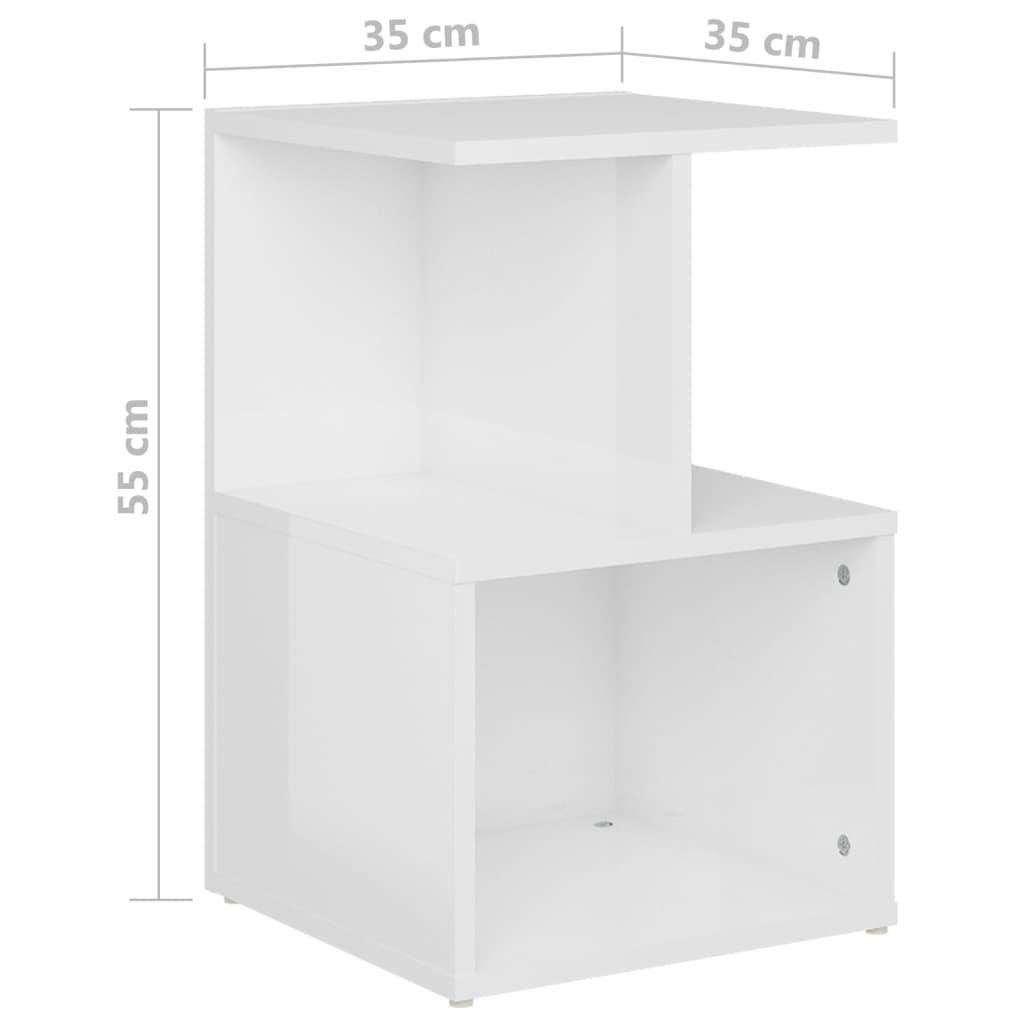 Noptiere, 2 Buc., Alb Extra Lucios, 35X35X55Cm, Lemn Prelucrat