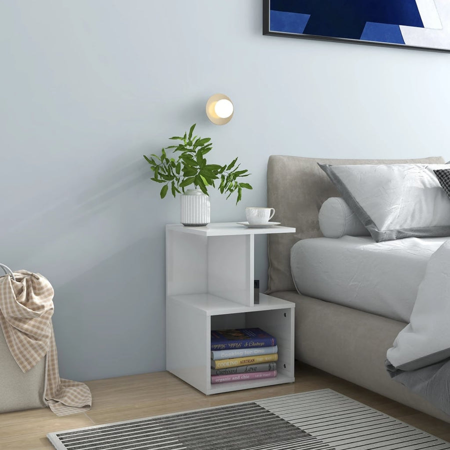 Noptiere, 2 Buc., Alb Extra Lucios, 35X35X55Cm, Lemn Prelucrat