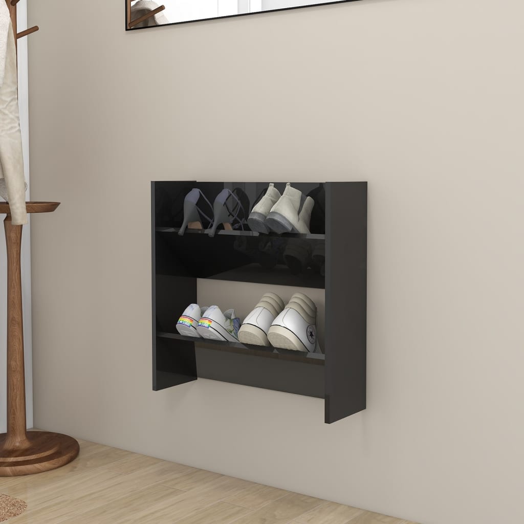 Pantofar De Perete, Negru Extralucios, 60X18X, Pal Negru Foarte Lucios