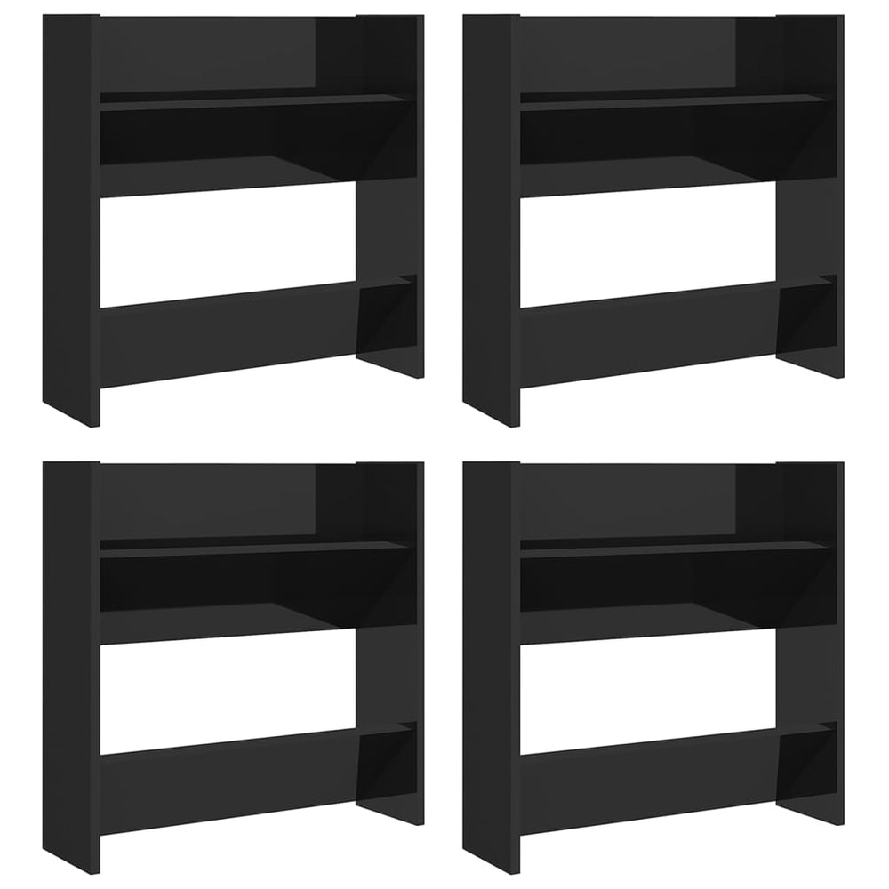 Pantofare De Perete, 4 Buc., Negru Extralucios, 60X18X60Cm, Pal Negru Foarte Lucios