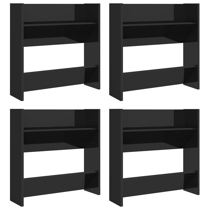 Pantofare De Perete, 4 Buc., Negru Extralucios, 60X18X60Cm, Pal Negru Foarte Lucios