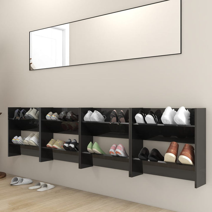 Pantofare De Perete, 4 Buc., Negru Extralucios, 60X18X60Cm, Pal Negru Foarte Lucios