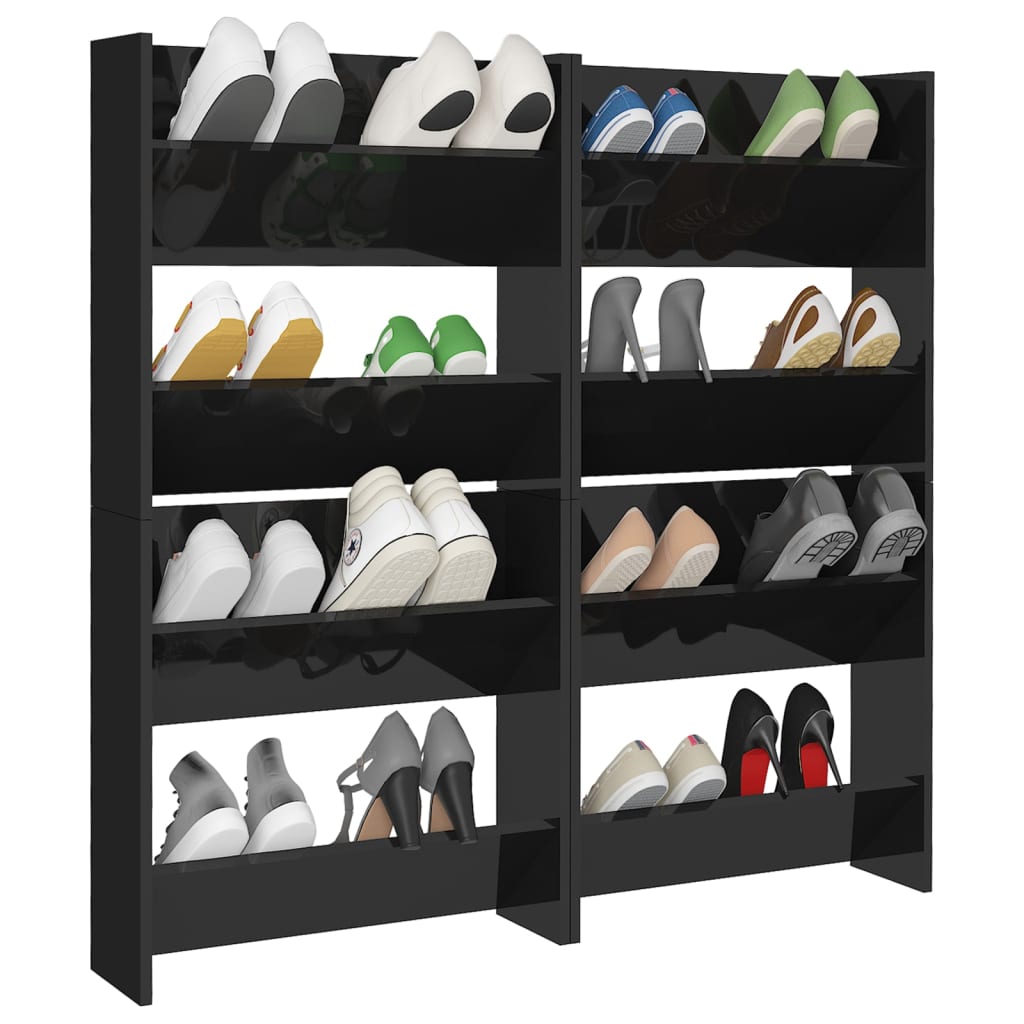Pantofare De Perete, 4 Buc., Negru Extralucios, 60X18X60Cm, Pal Negru Foarte Lucios