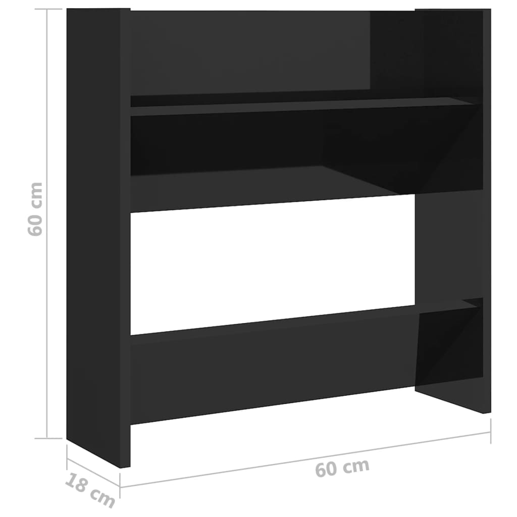 Pantofare De Perete, 4 Buc., Negru Extralucios, 60X18X60Cm, Pal Negru Foarte Lucios