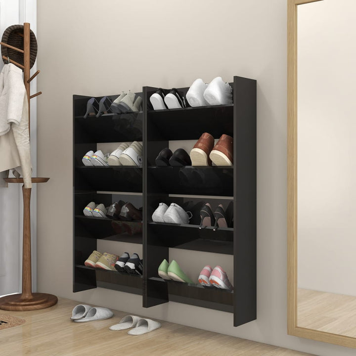 Pantofare De Perete, 4 Buc., Negru Extralucios, 60X18X60Cm, Pal Negru Foarte Lucios