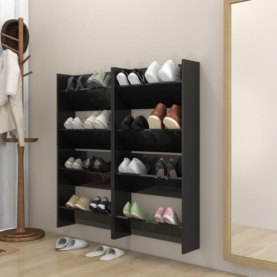 Pantofare De Perete, 4 Buc., Negru Extralucios, 60X18X60Cm, Pal Negru Foarte Lucios