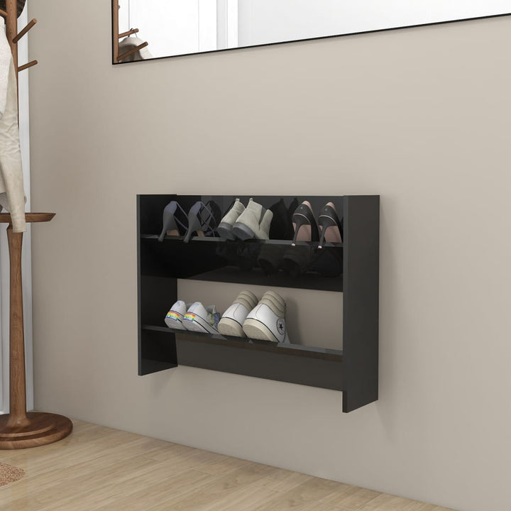 Pantofare De Perete, 2 Buc., Negru Extralucios, 80X18X60Cm, Pal Negru Foarte Lucios