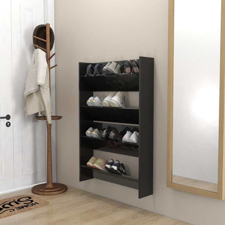 Pantofare De Perete, 2 Buc., Negru Extralucios, 80X18X60Cm, Pal Negru Foarte Lucios
