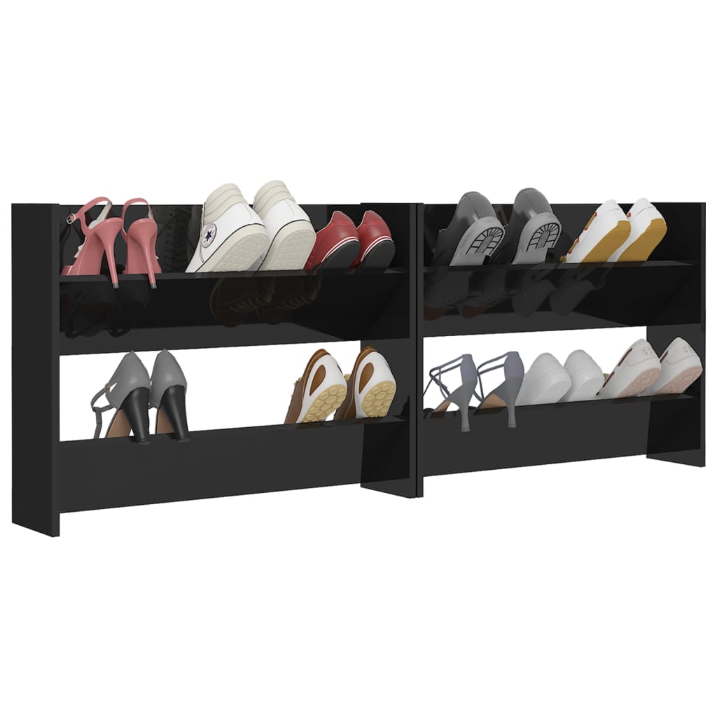 Pantofare De Perete, 2 Buc., Negru Extralucios, 80X18X60Cm, Pal Negru Foarte Lucios