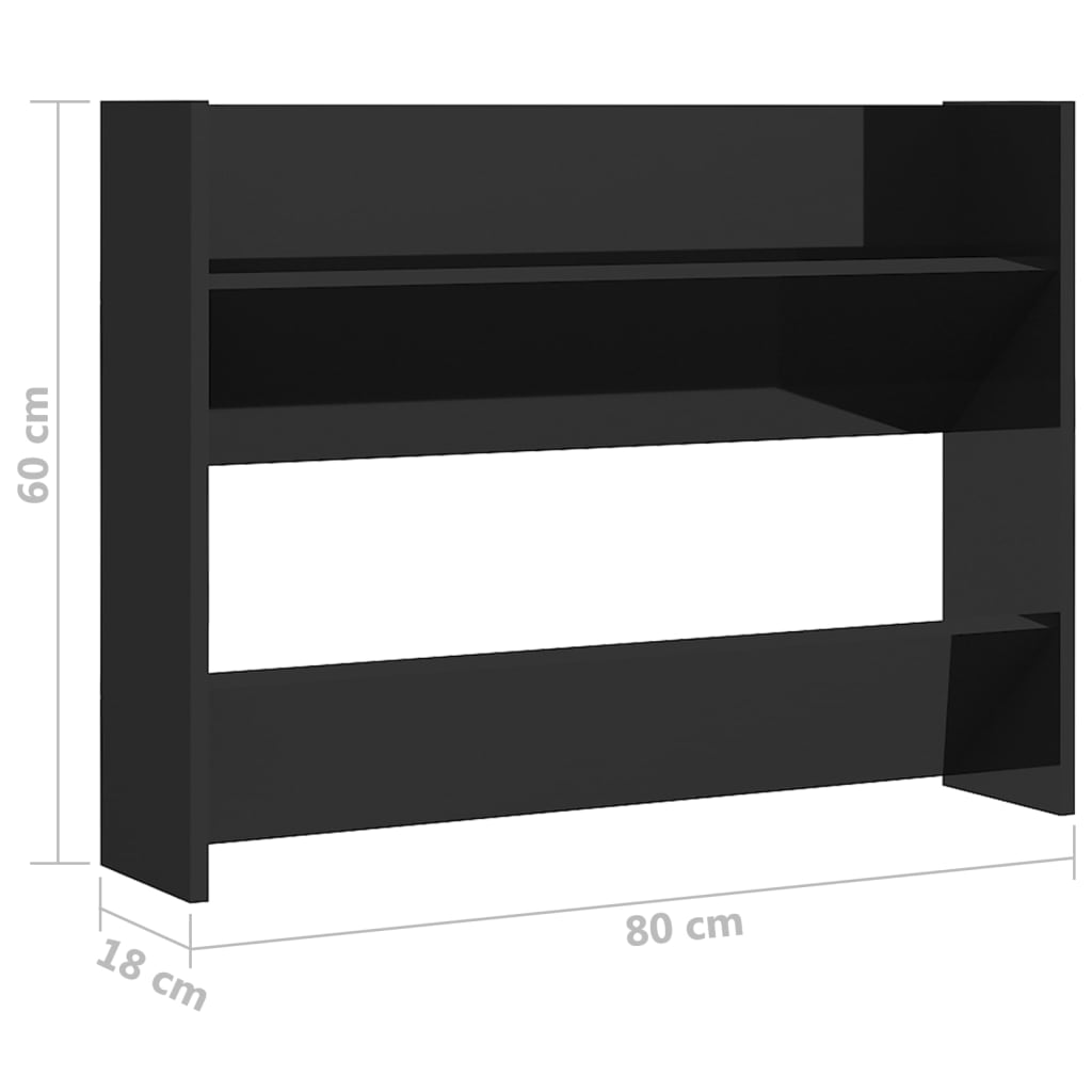 Pantofare De Perete, 2 Buc., Negru Extralucios, 80X18X60Cm, Pal Negru Foarte Lucios