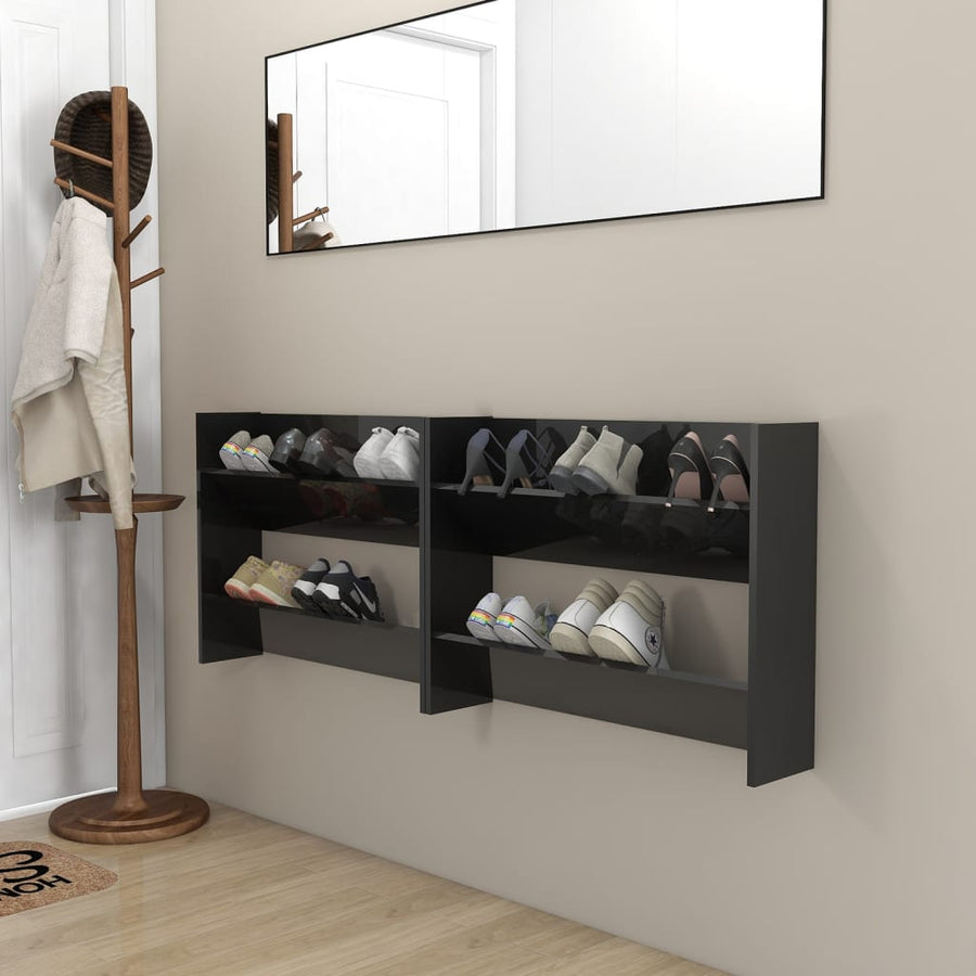 Pantofare De Perete, 2 Buc., Negru Extralucios, 80X18X60Cm, Pal Negru Foarte Lucios