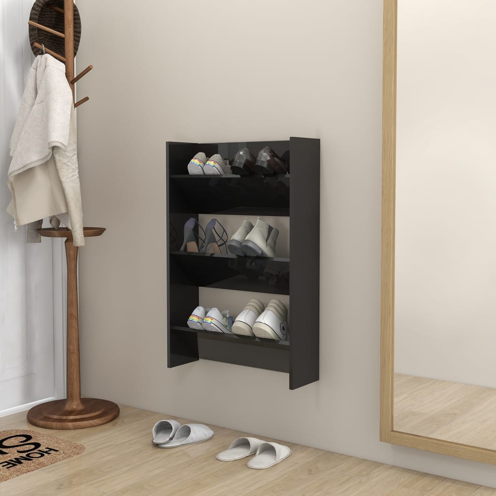 Pantofare De Perete, 2 Buc., Negru Extralucios, 80X18X60Cm, Pal Negru Foarte Lucios
