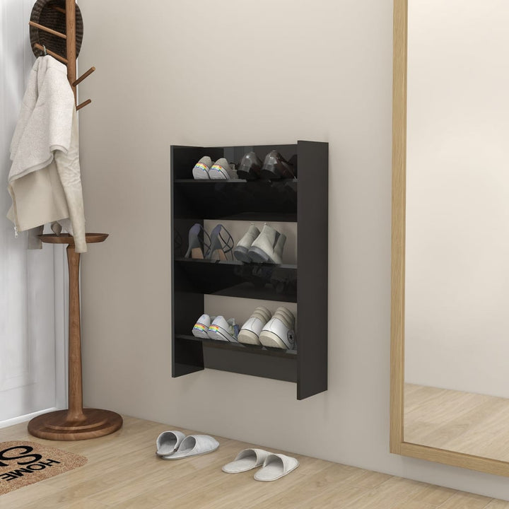 Pantofare De Perete, 2 Buc., Negru Extralucios, 80X18X60Cm, Pal Negru Foarte Lucios