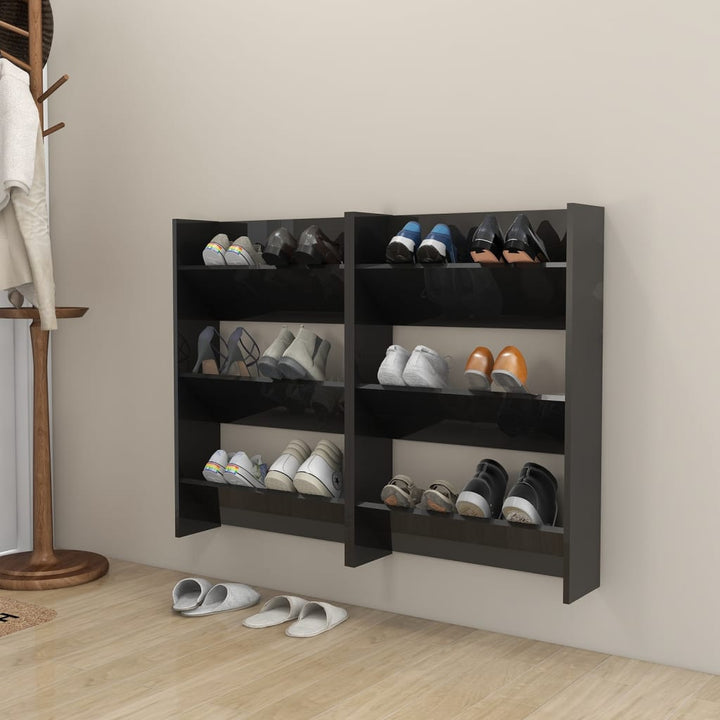 Pantofare De Perete, 2 Buc., Negru Extralucios, 80X18X60Cm, Pal Negru Foarte Lucios