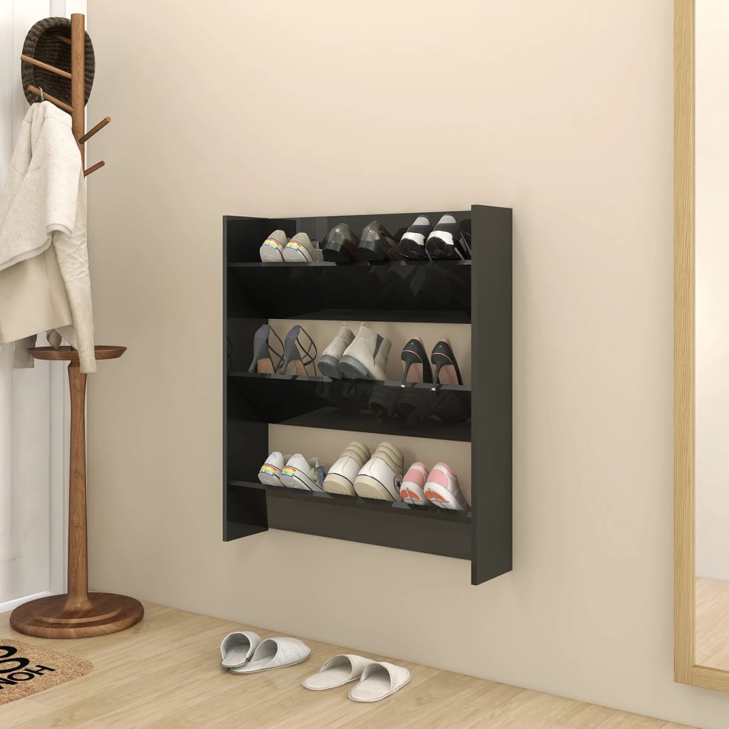 Pantofare De Perete, 2 Buc., Negru Extralucios, 80X18X60Cm, Pal Negru Foarte Lucios