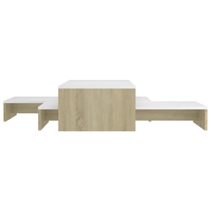 Set Măsuțe Cafea Suprapuse, Alb&Stejar Sonoma, 100X100X26,5 Cm