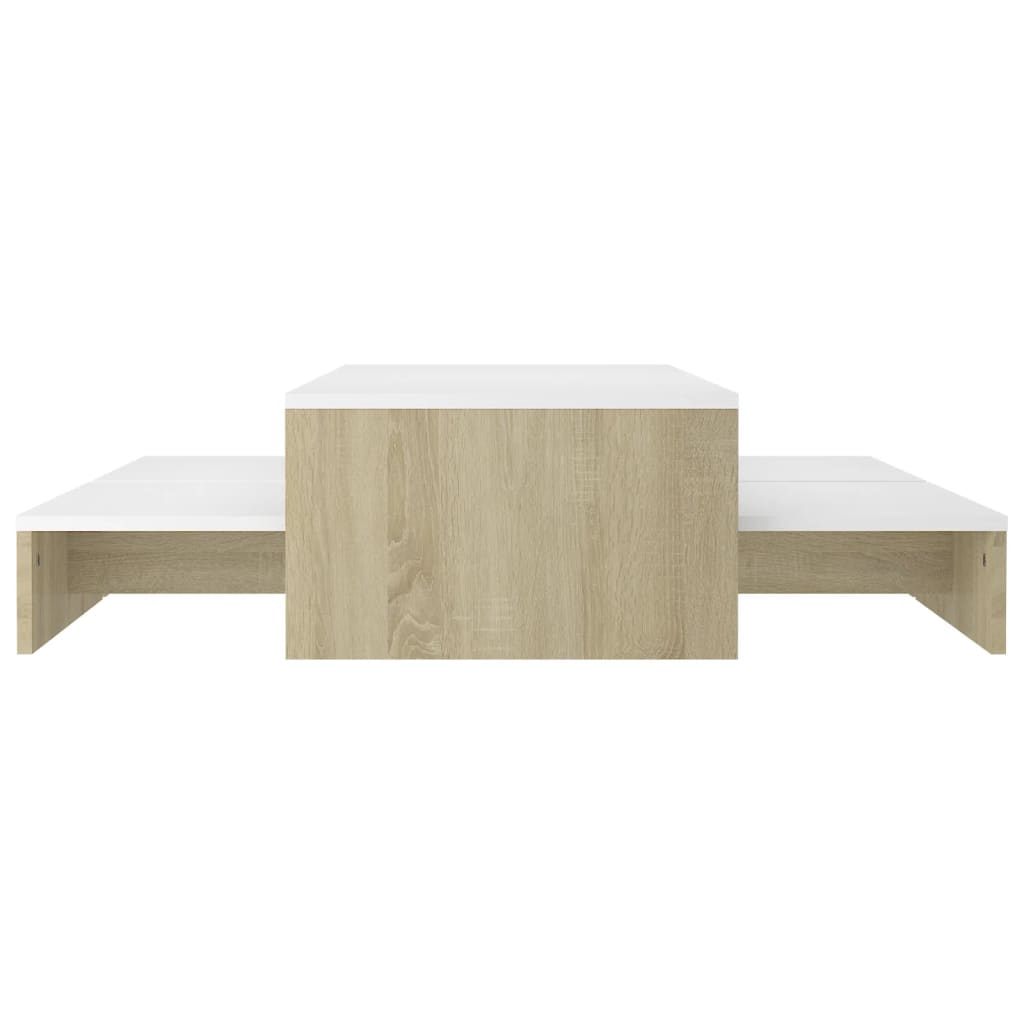 Set Măsuțe Cafea Suprapuse, Alb&Stejar Sonoma, 100X100X26,5 Cm