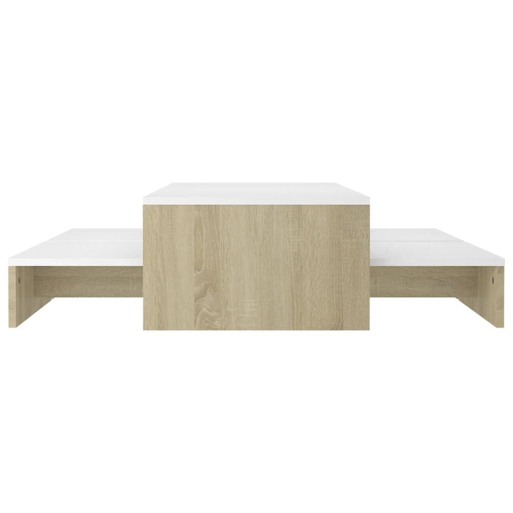 Set Măsuțe Cafea Suprapuse, Alb&Stejar Sonoma, 100X100X26,5 Cm