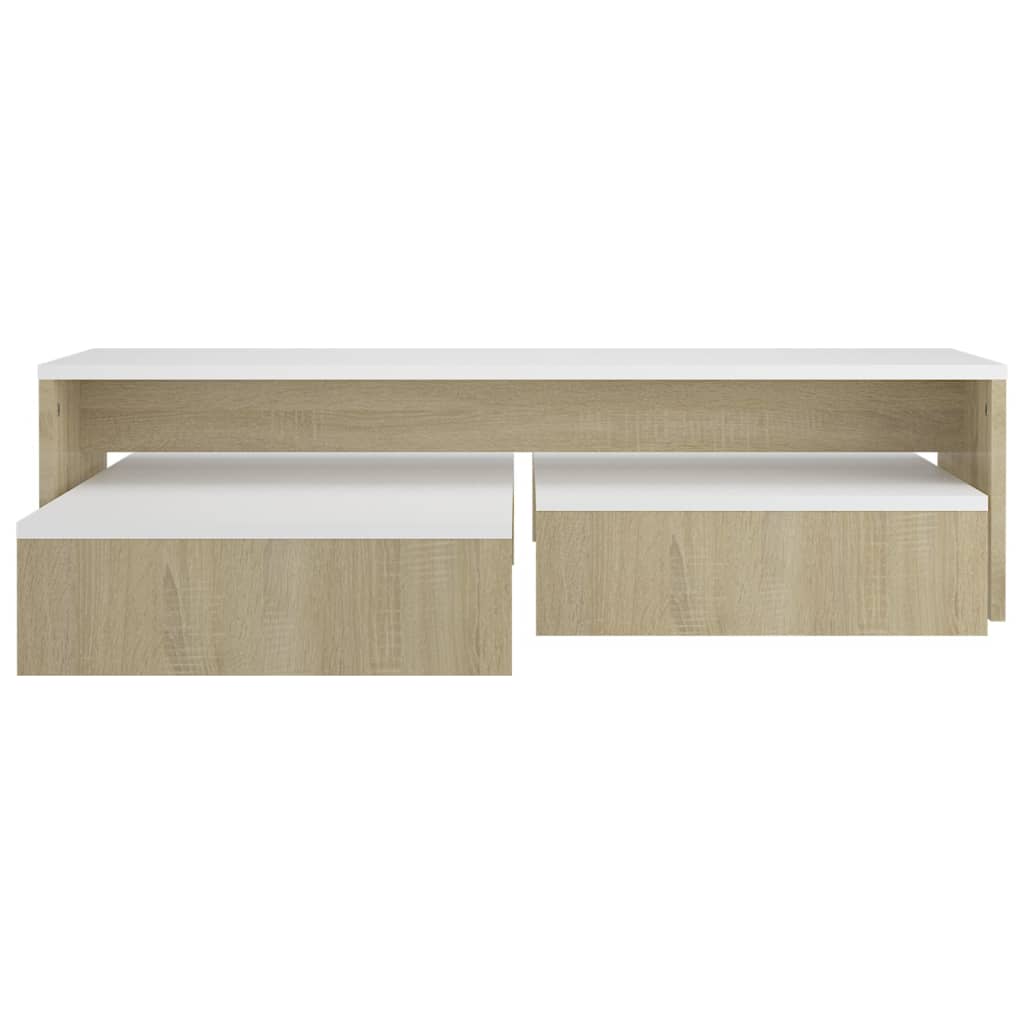 Set Măsuțe Cafea Suprapuse, Alb&Stejar Sonoma, 100X100X26,5 Cm