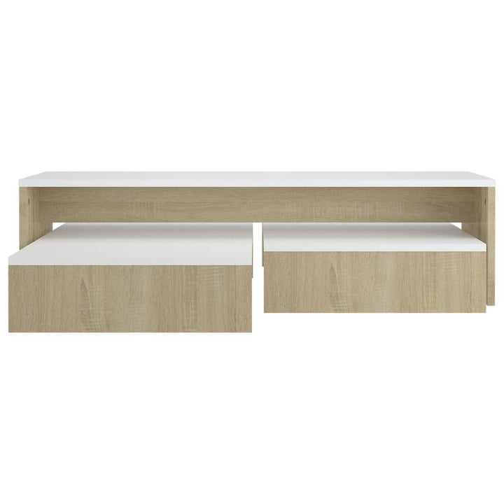 Set Măsuțe Cafea Suprapuse, Alb&Stejar Sonoma, 100X100X26,5 Cm