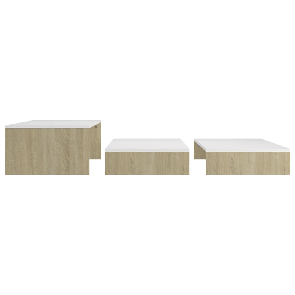 Set Măsuțe Cafea Suprapuse, Alb&Stejar Sonoma, 100X100X26,5 Cm