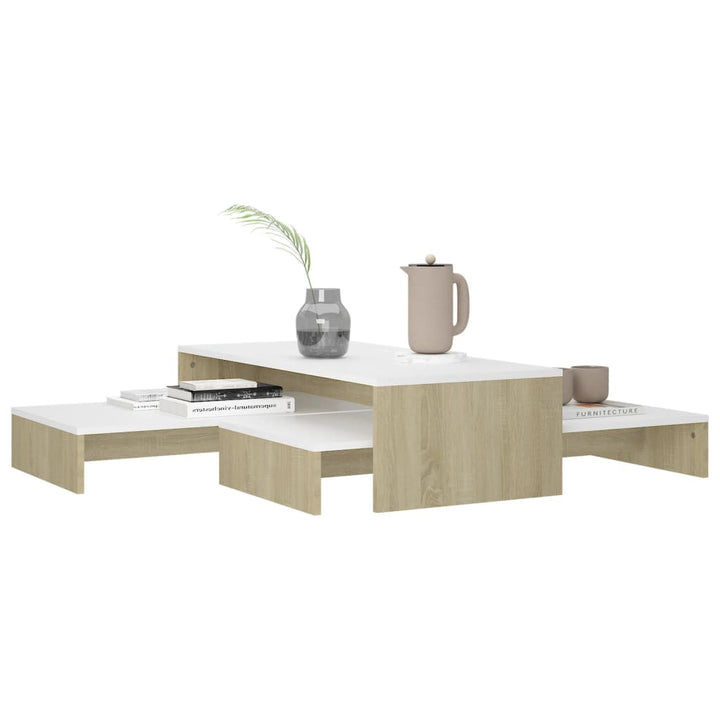 Set Măsuțe Cafea Suprapuse, Alb&Stejar Sonoma, 100X100X26,5 Cm