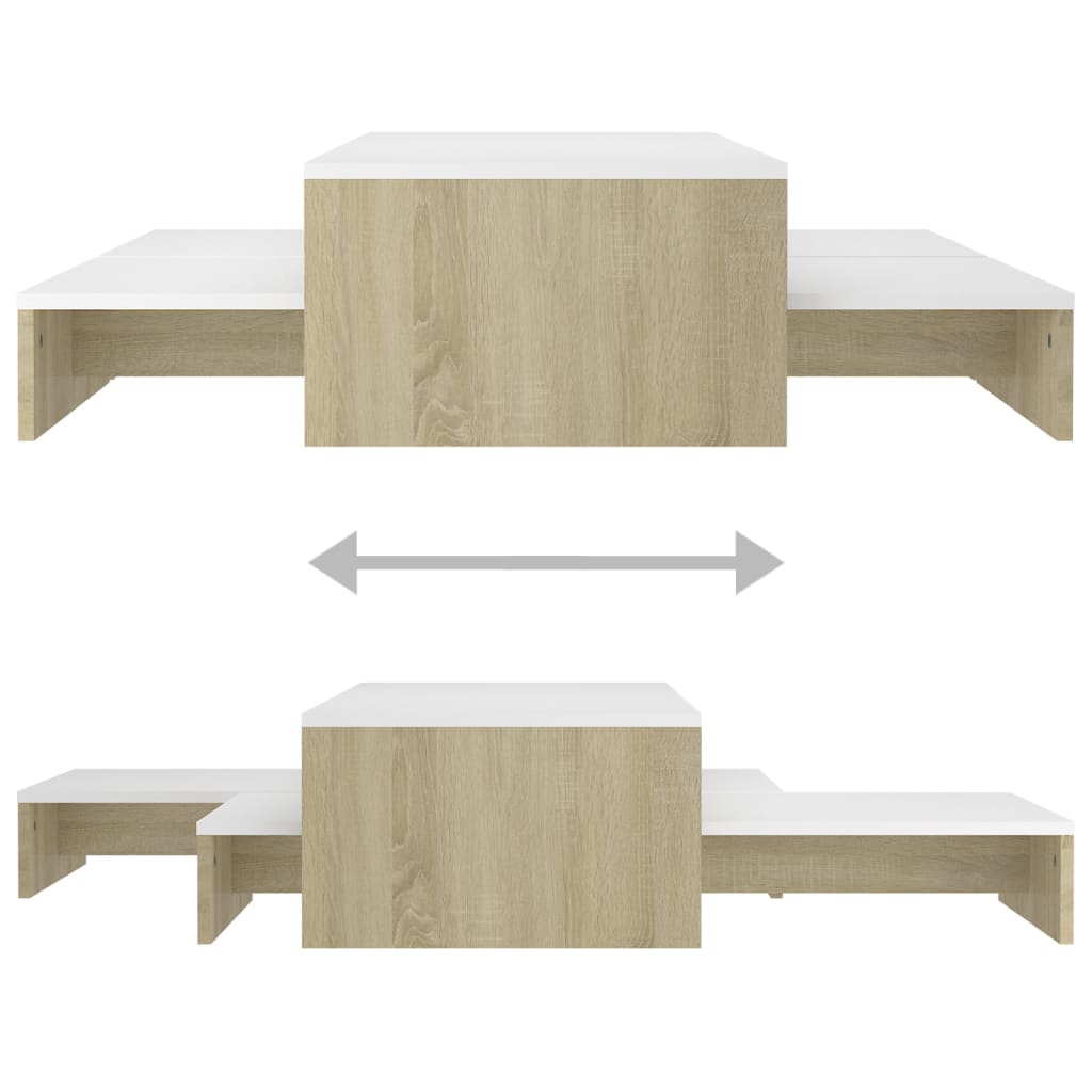 Set Măsuțe Cafea Suprapuse, Alb&Stejar Sonoma, 100X100X26,5 Cm