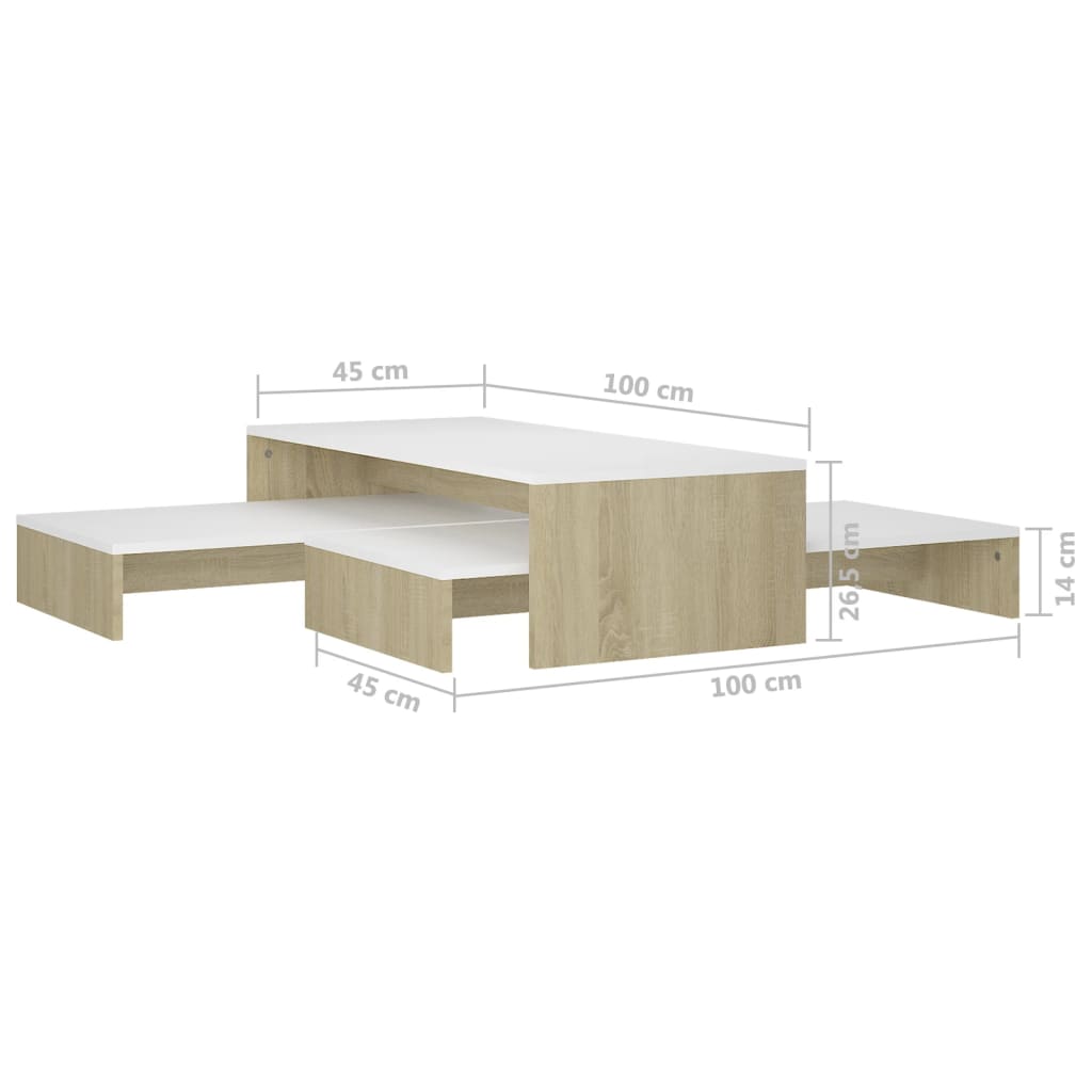 Set Măsuțe Cafea Suprapuse, Alb&Stejar Sonoma, 100X100X26,5 Cm